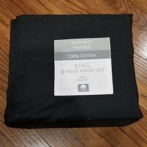 Garment Washed KING 3-pc Black Duvet Covet Set